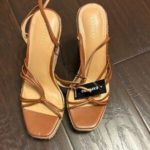 Express Women's Cognac Strappy Espadrille Wedge Sandals